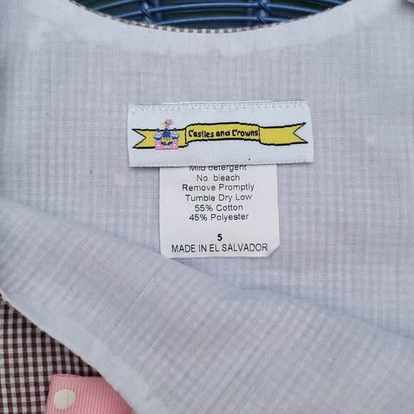 Castles & Crowns ✦ Monkey Applique Dress ✦ Brown Gingham Pink Bow Size 5T NWOT - Picture 8 of 14